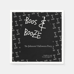 Guardanapo De Papel Boos e Booze Festa de Halloween Preta e Branca