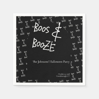 Guardanapo De Papel Boos e Booze Festa de Halloween Preta e Branca