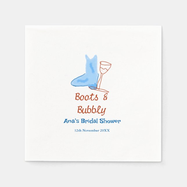 Guardanapo De Papel Boots & bubbly champagne bottle bridal shower blue (Frente)