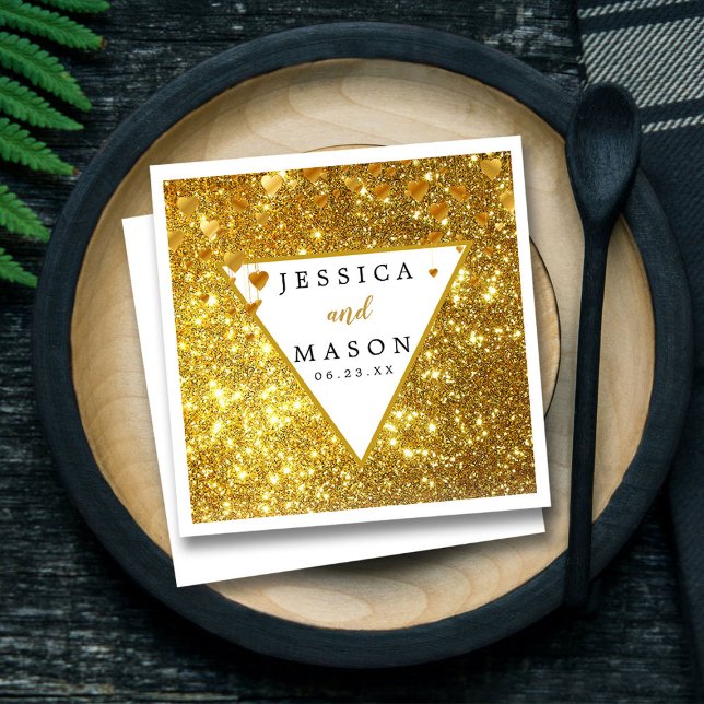 Guardanapo De Papel Boquetel Dourado Elegante de Casamento com Glitter (Criador carregado)