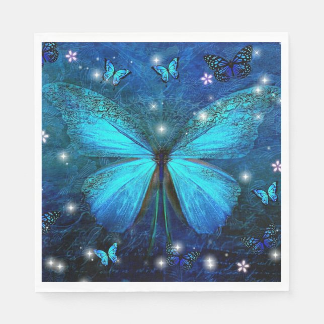 Guardanapo De Papel Borboleta Azul Elegante (Frente)