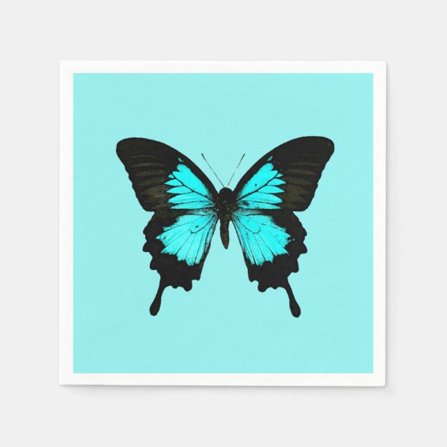 Guardanapo De Papel Borboleta - azul-turquesa e preto (Frente)