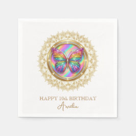 Guardanapo De Papel Borboleta Brilho Arco-íris Elegante Renda Festa