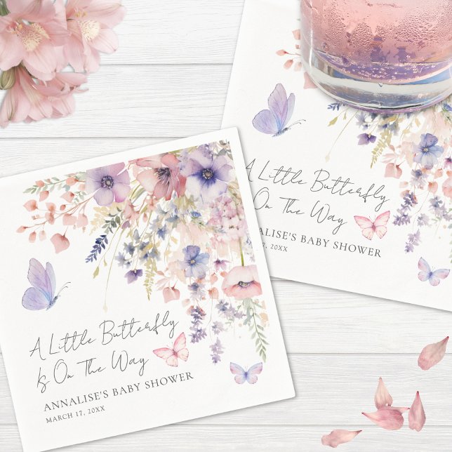Guardanapo De Papel Borboleta Chá de fraldas de flor selvagem (Butterfly Wildflower Baby Shower Napkins)