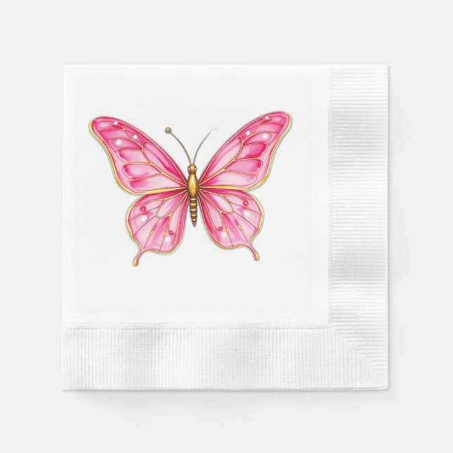 Guardanapo De Papel Borboleta de Aquarela rosa e Dourada (Frente)