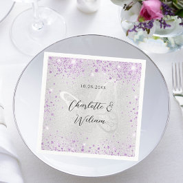 Guardanapo De Papel Borboleta de violeta de prata de casamento