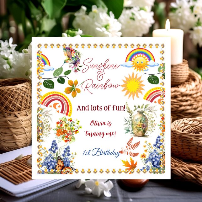 Guardanapo De Papel Borboleta do Jardim do Arco-Primavera Sunshine Ani (Sunshine Rainbow Spring Garden Butterfly Birthday Napkins)