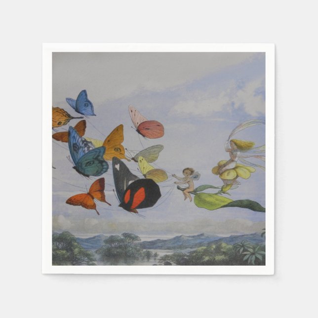 Guardanapo De Papel Borboleta e Borboletas-de-Fada Rainha (Frente)