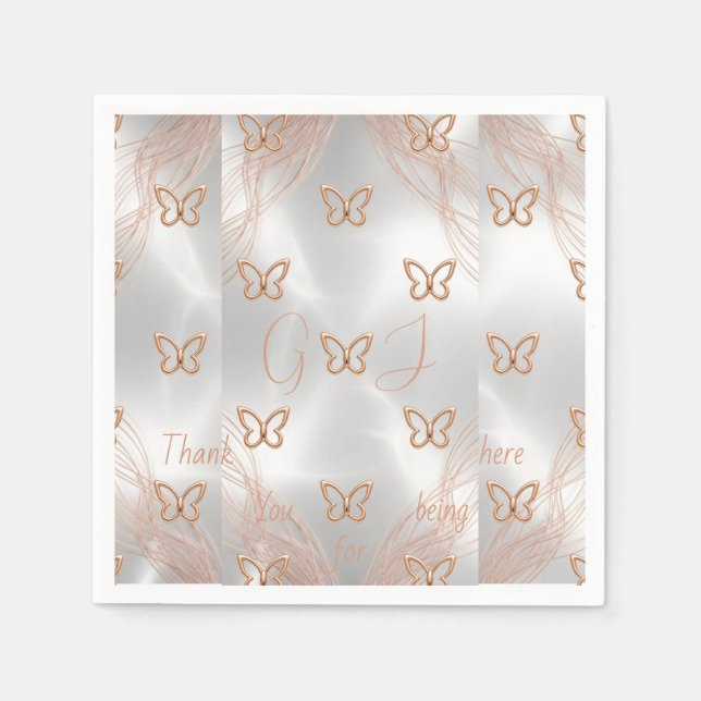 Guardanapo De Papel Borboleta em Dourado Rosa Personalizado (Frente)