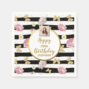 Guardanapo De Papel Borboleta Floral Aniversário Foto Personalizada Qu
