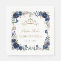 Borboleta Floral Tiara Azul Dourada Quinceañera