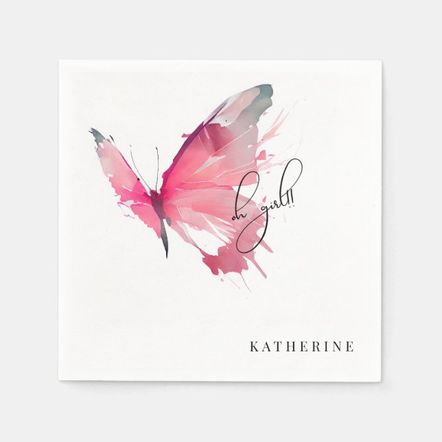 Guardanapo De Papel Borboleta Oh Rapariga Chá de fraldas Branco Person (Frente)