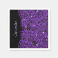 Borboleta Preta e Púrpura Borboleta Floral Napkins