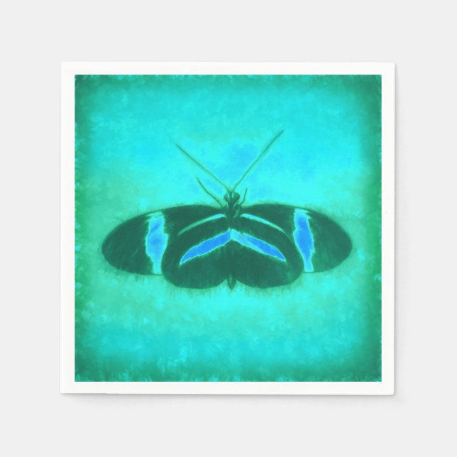 Guardanapo De Papel Borboleta Vintage Watercolor Teal Pop Art (Frente)