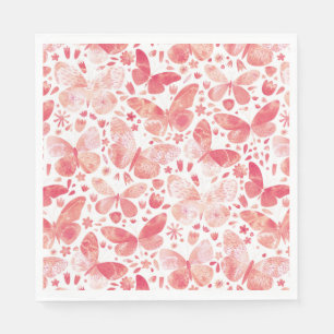 Guardanapo De Papel Borboletas Aquarela Coral Moderno Rosa