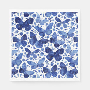 Guardanapo De Papel Borboletas Aquarela Indigo Blue Napkins