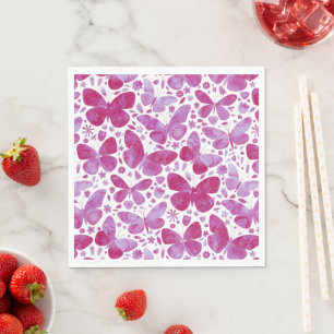 Guardanapo De Papel Borboletas Aquarela Magenta Moderna Rosa