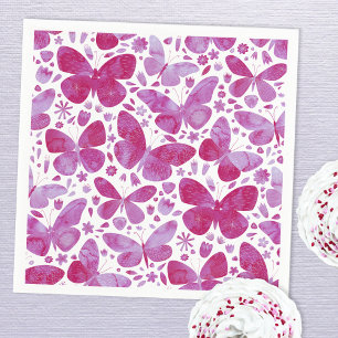 Guardanapo De Papel Borboletas Aquarela Magenta Rosa
