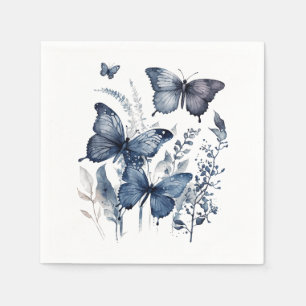 Guardanapo De Papel Borboletas de arte brancas e azuis com flores