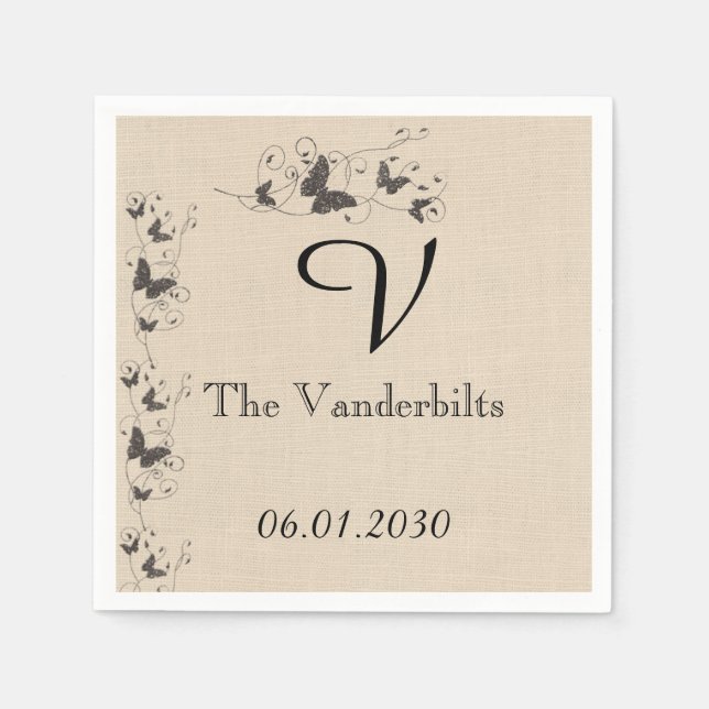 Guardanapo De Papel Borboletas de chocolate no casamento Ecru Linen (Frente)