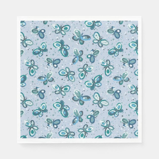 Guardanapo De Papel Borboletas Doodle Bugs - azul - festa infantil. (Frente)