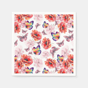 Guardanapo De Papel Borboletas e flores de papoila