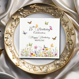 Guardanapo De Papel Borboletas e flores selvagens Elegante 75.o aniver