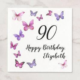 Guardanapo De Papel Borboletas Elegantes para 90º Aniversário com Nome