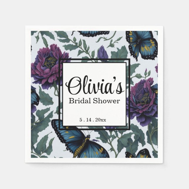 Guardanapo De Papel Borboletas florais magenta púrpura de ameixa de vi (Frente)