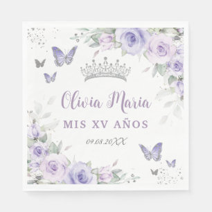 Guardanapo De Papel Borboletas Florais Roxas lavandas Quinceañera