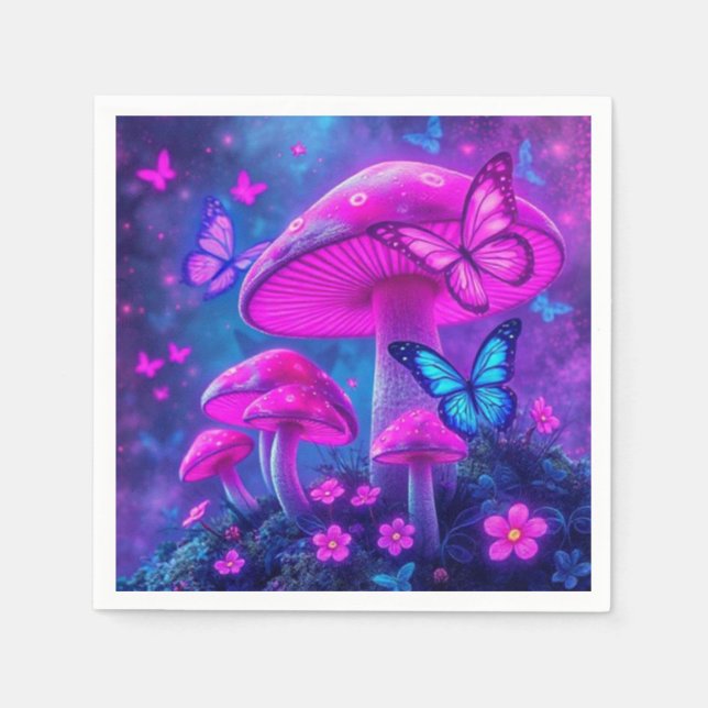 Guardanapo De Papel Borboletas, flores e cogumelos- (Frente)