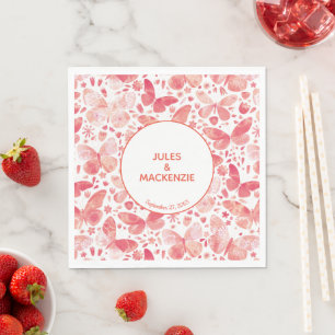 Guardanapo De Papel Borboletas Modernas Coral de Aquarela Rosa
