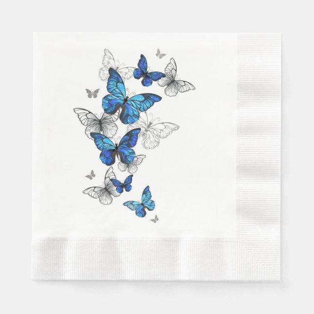 Guardanapo De Papel Borboletas Voadoras Azuis Morpho (Frente)