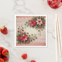 Borda de Poinsettia Floral Antiquada Lace Découpag