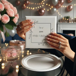 Guardanapo De Papel Borda Floral Branca e Preta para Graduação Elegant