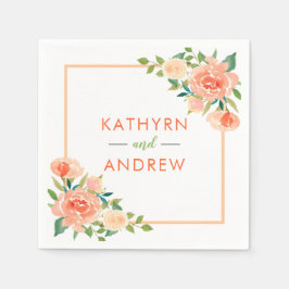 Guardanapo De Papel Borda Floral de Pêssego | Casamento