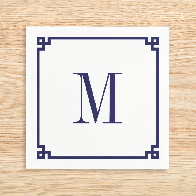 Guardanapo De Papel Borda Monograma Chave Grega Marinha (Navy Greek Key Border Monogram Napkins)