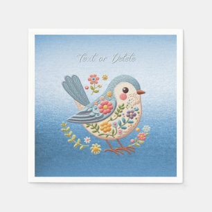 Guardanapo De Papel Bordado Floral de Pequeno Pássaro Azul Nápoles