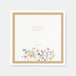 Guardanapo De Papel Bordadura Bege Casamento Flor Silvestre Pastel