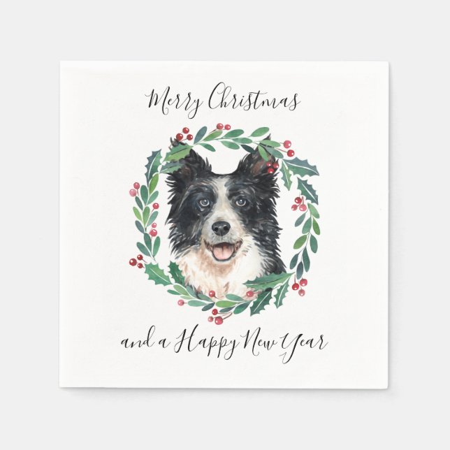 Guardanapo De Papel Border Collie Elegant Dog Feliz Natal (Frente)