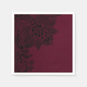 Guardanapo De Papel Bordô Bordeaux Preto Renda Casamento Vintage