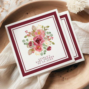 Guardanapo De Papel Bordô Flores Aquarela Flores Chás de Bebê