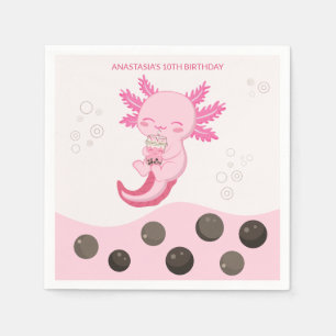 Guardanapo De Papel Borracha Axolotl rosa Leite Boba Tea Aniversário