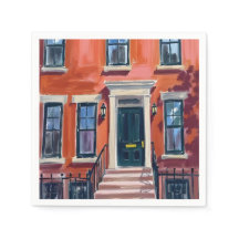 Boston Brownstones Massachusetts Aquarela