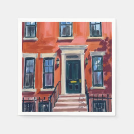 Guardanapo De Papel Boston Brownstones Massachusetts Watercolor