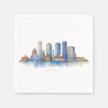 Boston City Skyline Watercolor | Mães de Boston Mo