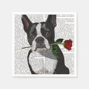 Guardanapo De Papel Boston Terrier com Rosa em Boca