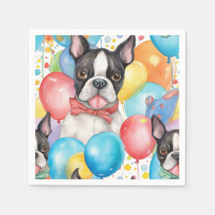 Guardanapo De Papel Boston Terrier E Balões