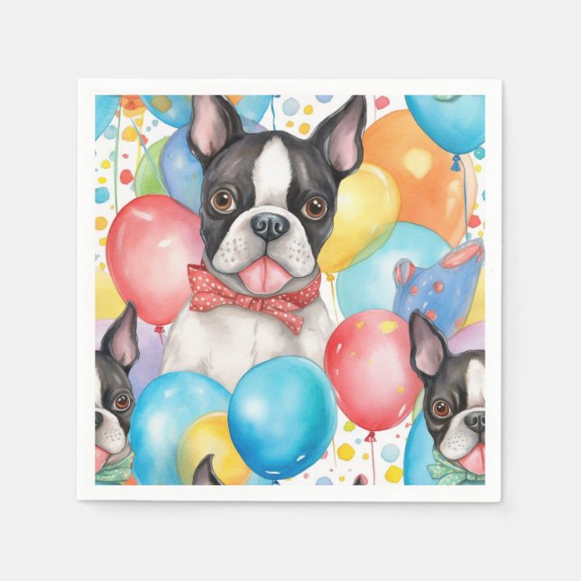 Guardanapo De Papel Boston Terrier E Balões (Frente)