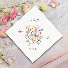 Guardanapo De Papel Botânica Aquarela Flores Selvagens Casamento Monog